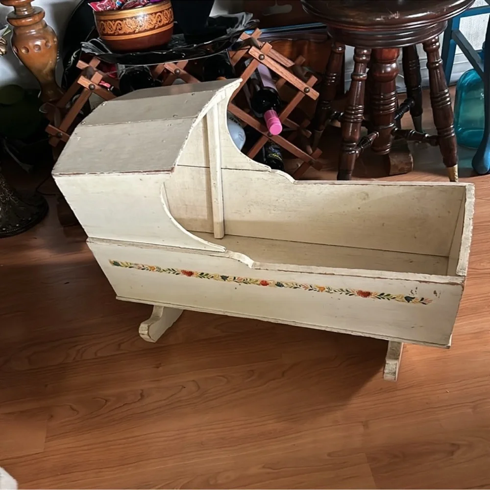 Vintage Primitive Wooden Rocking Cradle Bassinet